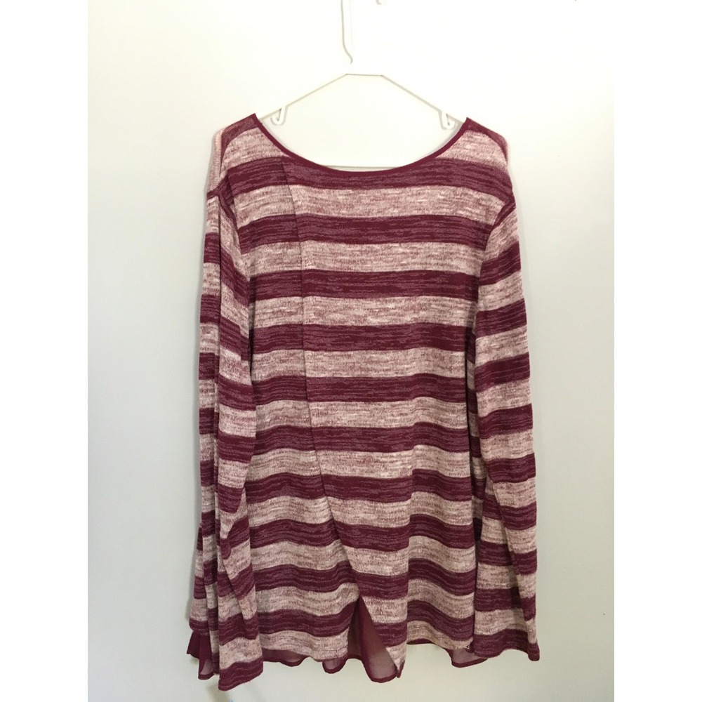 Lane Bryant Sweater Womens 22/24 Burgundy Gray Stripe Chiffon Hem Long Sleeve - Picture 4 of 16